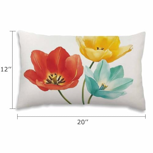 EKOBLA Enchanting Floral Decorative Throw Pillow Case Charming Beautiful Poppy Flowers Tricolor Orange Red Yellow Blue Cotton Linen Cushion Case for Sofa Couch 12x20 Inches - color: Multi-bs20