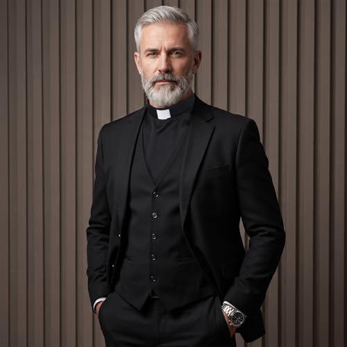 Black Clergy Collar Unisex Priest Collar with Insert White Tab, Priest Costume Tab Collars for Clergy Shirt Men Women