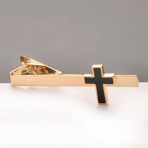 Silver Gold Cross Tie Clip for Men CZ Mother of Pearl Oil Drip Tie Bar Clip Personalized - color: gold