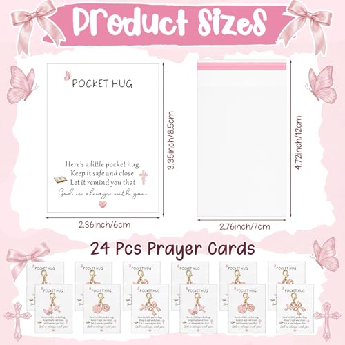 Unittype 24 Set Christian Cross Butterfly Flower Keychains with Cards - style: Cross