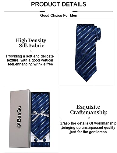 DiBanGu Mens Striped Tie Silk Woven Necktie and Pocket Square Cufflinks Tie Clip Set Wedding Business Formal Gift Tie for Men - color: 02 Blue