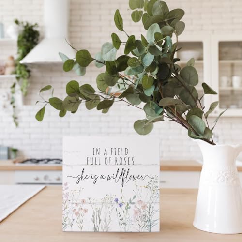 Baby Girl Nursery Wooden Box Sign Decor,In a Field Full of Roses She Is a Wildflower Sign,Christian Gifts for Women,Inspirational Girls Bedroom Girl Nursery Decor,5x5 - color: Wildflower