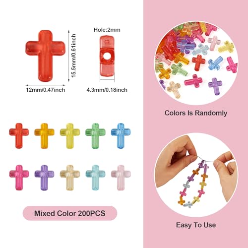 FASHEWELRY 200Pcs Candy Color Acrylic Cross Beads Clear Small Crosses Spacer Beads Transparent Acrylic Pony Bead Cute Bead Bulk for Bracelet Necklace Jewelry Making - color: Cross-Random Mixed Color