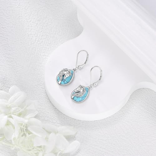 Crab/Mushroom/Lobster/Bat/Angler Fish/Tiger/Elephant/Jellyfish/Flamingo/Scorpion Earrings Dangling Sterling Silver Created Blue Opal Earrings Jewelry Gifts for Women Girls… - style: Horse