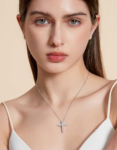 KRKC&CO Moissanite Cross Necklace for Women, 925 Sterling Silver, Gift Box - color: Silver G