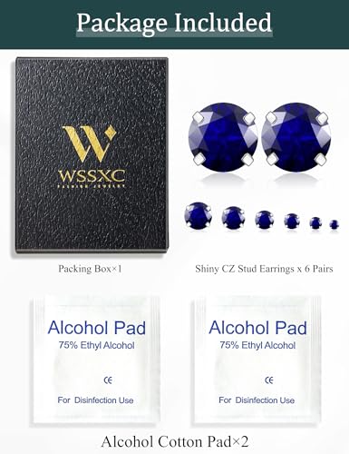 6 Pairs Hypoallergenic Cubic Zirconia Earrings Surgical Steel Flat Back Studs for Cartilage, Screw Back Fashion Jewelry - color: A-013-Blue