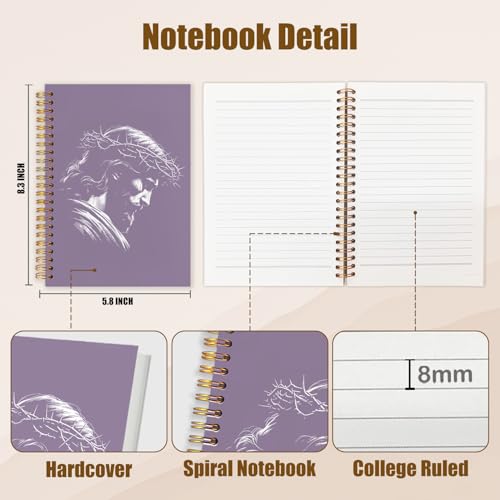 WUCHJ Purple Crown of Thorns Jesus Christian Notebook, Religious Jesus Journal, Religious Prayer Spiral Notebook Journal for Note Taking, Christian Faith Based Gifts for Women Men, 5.5x8.4 Inch - color: purple Jesus with crown of thorns