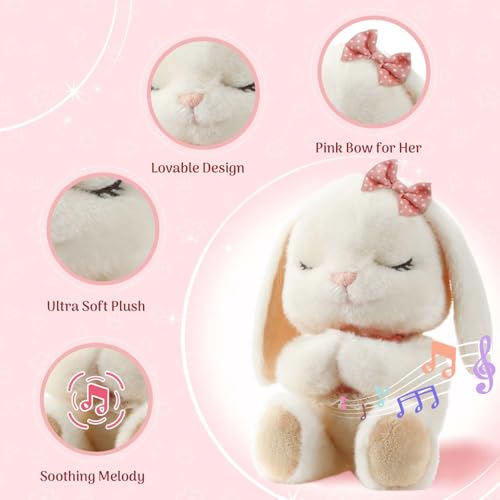 Baptism Gifts for Girl, Catholic Christening, Baby Dedication & Baptismal Gift Set for Baby Girls & Kids, with 9" Musical Praying Bunny Plush Toy & Everybunnies' Blessing Book in Keepsake Box - color: Pink