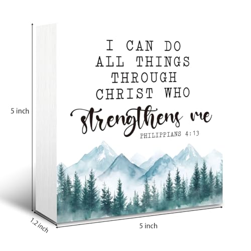 Christian Box Sign, Bible Verse Decor, Scripture Philippians 4:13 Sign - I Can Do All Things Through Christ Who Strengthens Me Sign, Rustic Box Sign Decor Tabletop, Motivational Home Office Decor - color: Christian 17