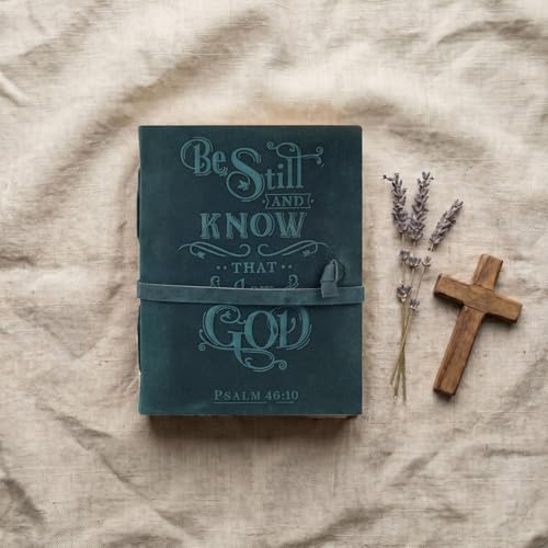 LEATHER VILLAGE Bible Verse Journal Be Still Verse, Navy Blue 8x6. - color: Blue, size: 8 inches X 6 inches