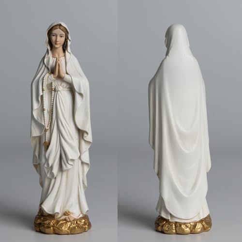 BC Catholic Our Lady of Lourdes Statue, 6" H Blessed Virgin Mary Mother Figure, Inspirational Home décor, Religious Gift,Handpainted Renaissance Sculpture Purity & Grace Collection from Buildclassic - color: Gold&white Lourdes
