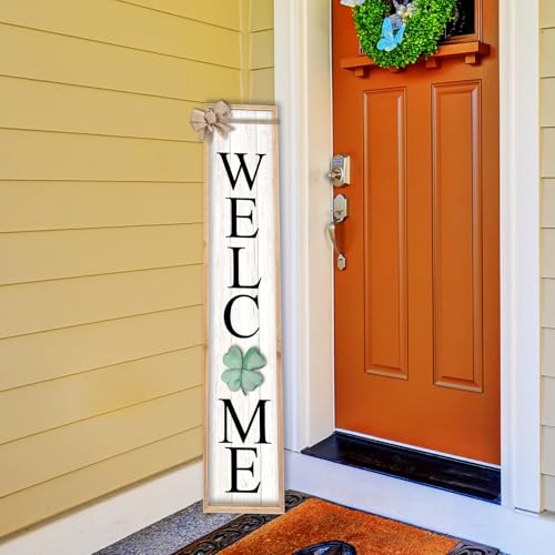 TQianJiang Interchangeable Welcome Sign Front Porch Standing 45"X9" Wood - color: Interchangeable Welcome (Wood White)