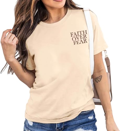 AMWIPE Faith Over Fear Shirt Womens Christian Tshirts Religious Sayings Tees Vintage Bible Verse Inspirational Tee Tops - color: Beige, size: XX-Large