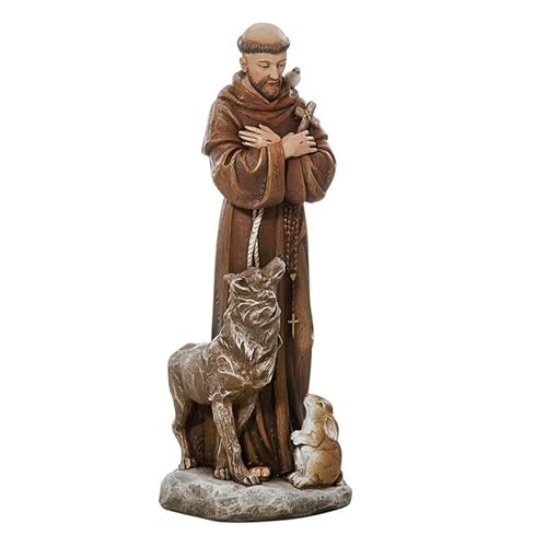 Painted Stone Resin Saint Francis with Animals Sculpture, 8 Inches - color: Saint Francis