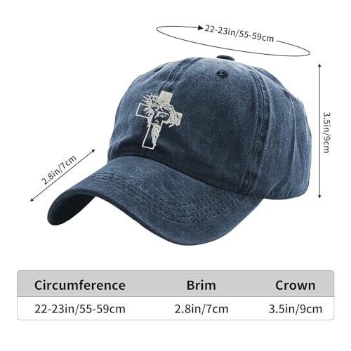 Christian Jesus Cross Hat - Faith Adjustable Vintage Washed Cotton Baseball Cap for Men Women - Religious Gifts - color: Embroidery Navy Blue
