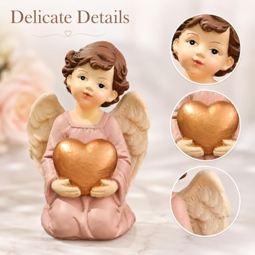 Guardian Angel Figurine Holding Gold Heart - size: 3.7"H