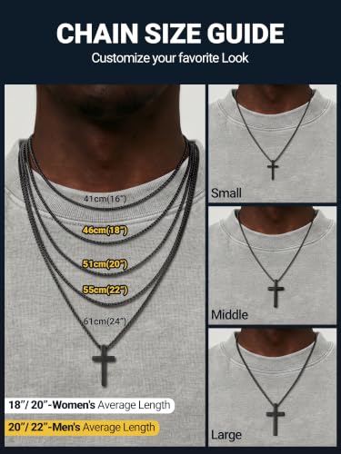 PROSTEEL Cross Necklace for Men Stainless Steel Pendant Chain - color: Black, size: 18 inches(46cm)-women's average length, style: Small Cross: 1.2"*0.7"