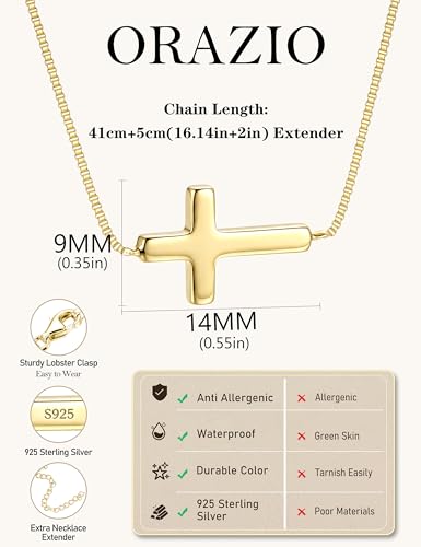 ORAZIO Cross Necklace for Women, Sterling Silver Cross Pendant - color: Gold Plated-Box-Small