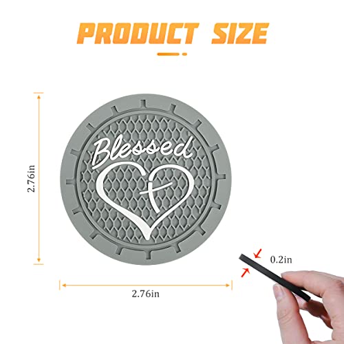 AICEL 4 Pack Car Cup Coasters, 2.75 Inch Soft PVC Car Cup Holder Insert Coaster, Blessed Cross and Heart Christian Anti Slip Shockproof Drink Mat, Universal Vehicle Interior Accessories (Gray) - color: Gray