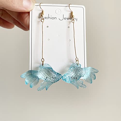 Funny Cute Long Transparent Resin Goldfish Dangle Drop Earrings Creative Chic Personalized Simulation Fish Earrings for Women Statement Jewelry Gifts - color: Blue