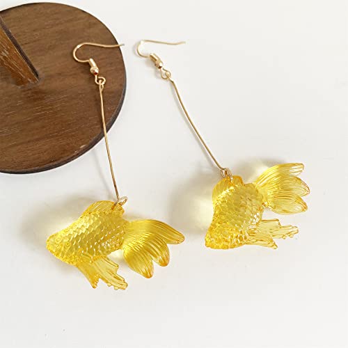 Funny Cute Long Transparent Resin Goldfish Dangle Drop Earrings Creative Chic Personalized Simulation Fish Earrings for Women Statement Jewelry Gifts - color: Yellow
