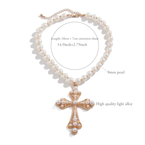 Pearl Cross Necklace Big Cross Pendants Necklaces for Women Chunky Pearl Necklace Gothic Cross Necklace Punk Vintage Cross Jewelry Women - style: Punk