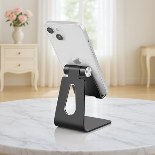 Adjustable Aluminum Alloy Cell Phone Stand,Desktop Metal Phone Holder,Smartphone Cradle,Black - color: Black
