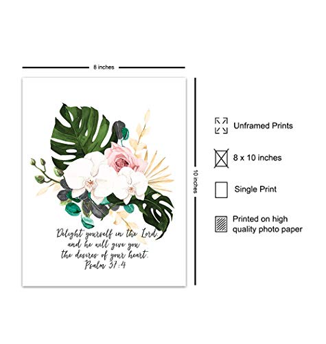 Psalms Orchid Wall Decor - Tropical Religious Wall Decor - Palm Leaves Bible Verse Art - Religious Gifts for Women - Catholic Christian Gifts - Scripture Picture - God Decoration