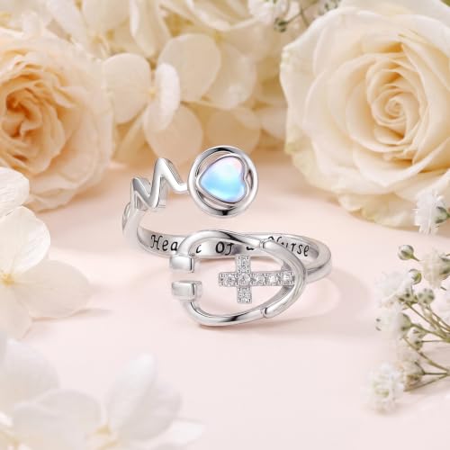 Ladytree Stethoscope Cross Adjustable Rings for Women 925 Sterling Silver