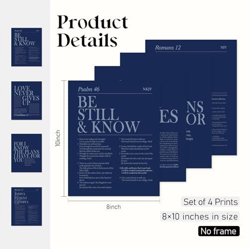 Locomiss Navy Blue Christian Wall Art Decor, Modern Bible Verse Prints - color: Navy Blue, size: 8x10 Inches