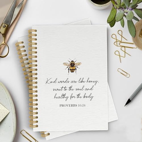 Christian Bee Spiral Notebook Journal, Bible Verse Notebooks for Work School Office, Bee Gifts for Women, Cottagecore Cute Spiral Journal 5.5x8.3 Inches - color: Bee