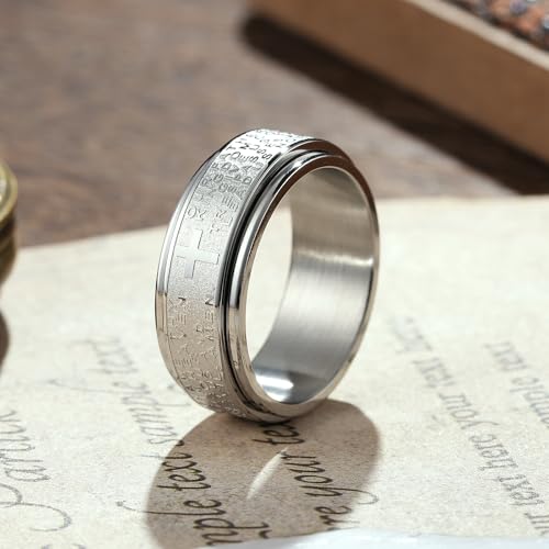King Will 8mm Black/Gold/Silver Prayer Stainless Steel Ring - color: silver
