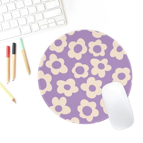 Purple Flower Mouse Pad, Cute Aesthetic Round Mouse Pads for Desk Vintage Purple Floral Office Decor Desk Accessories Small Travel Mousepad for Laptop - color: Purple Flower