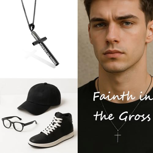 POPLYKE Cross Necklace 925 Sterling Silver Philippians 4:13 I Can Do All The Things Inspirational Necklace Gifts for Women Men 20+2'' - color: Black