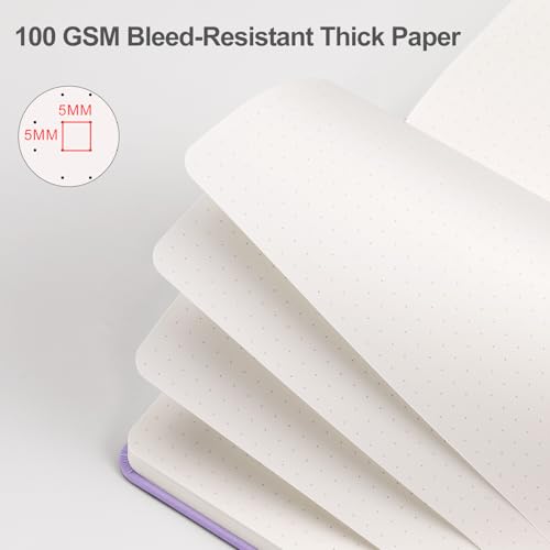 EMSHOI Dotted Journal Notebook, 192 Pages, A5 Size (5.7'' x 8.3'') - color: Light Purple, style: Dotted