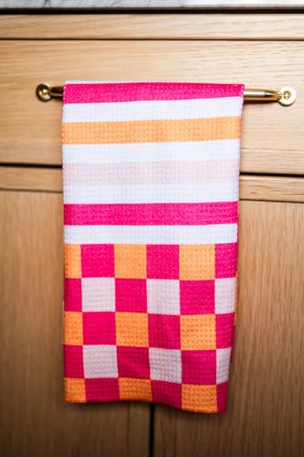 Kitchen Towels, Dish Towels for Kitchen, 3 Pc Kitchen Towel Set - color: Pink Orange