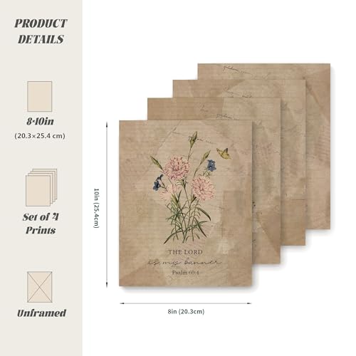 LARTSFRO Vintage Botanical Floral Prints, Plant Art Wall Decor, Floral Wall Art, Christian Poster Gifts, Christian Gifts for Women, Floral Bible Verse Posters, Posters for Room Aesthetic, 10x8 Inch Set of 4 Unframed - color: vintage floral bible