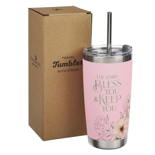 Christian Art Gifts Reusable Stainless Steel Scripture Travel Mug Tumbler - color: Pink/Lord Bless You