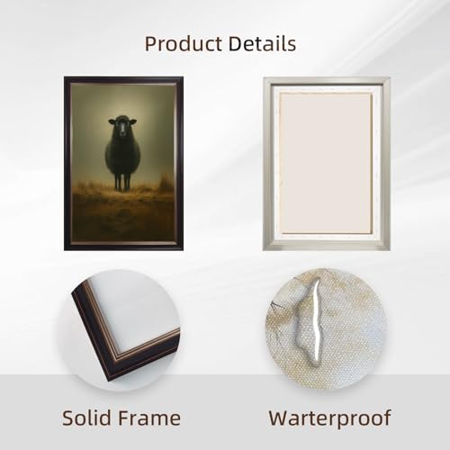 Retro Framed Black Sheep Wall Art Poster Vintage Moody Farm Animal Canvas Painting Print Minimalist Dark Sheep Portrait French Country Artwork for Modern Rustic Home Bedroom Decor 12x16inch - color: Sheep - Black Framed, size: 12"L x 16"W