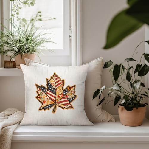 American Flag Rustic Fall Maple Leaf Throw Pillow Covers 18x18 - color: Maple Leaf
