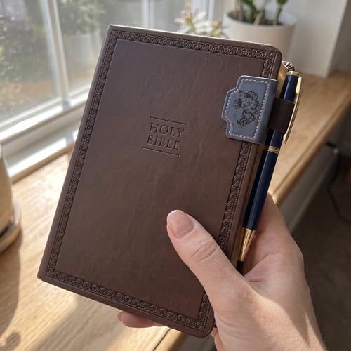 Personalized Magnetic Leather Style Bookmark with Pen Holder, Custom Engraved Name Initial Bible Verse, Cross Lion Monogram Book Marker, Gift for Readers Teachers Students Men Women - color: Lion and Cross