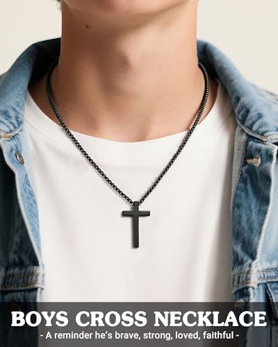 Eryuor Love & Strength Cross Necklace for Son Grandson Teen Boys, 20 Inch - style: Grandson