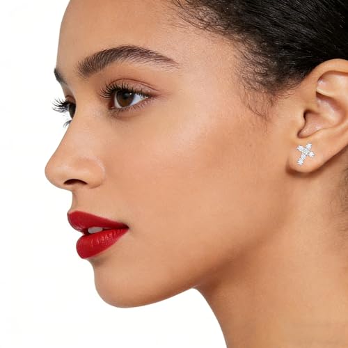 Moissanite Studs Earrings, Moissanite Earrings Cross Sterling Silver Stud Earrings for Women Men - size: 0.36ct one pair