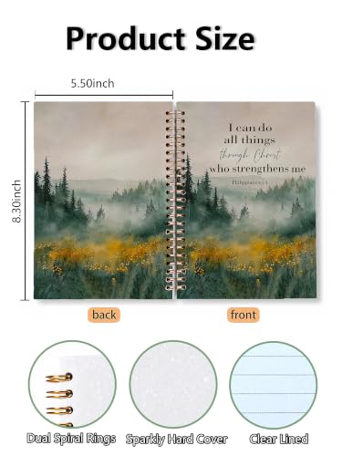 Forest Themed Sparkly Hardcover Spiral Notebooks - I Can Do All Things Through Christ Philippians 4:13 Bible Verse Journals for Teens Women Men, Christian Prayer Church Notes Gifts 5.5x8.3 Inch - color: forestcolor002