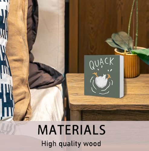 Funny Duck Wooden Box Sign, Gifts for Duck Lovers, Sage Green Farm Animal Ducks Wood Signs for Kids Boys Girls Room Nursery Home Desk Table Shelf Decoration, 5x5 Inch - color: Funny Duck