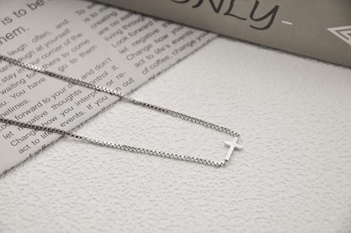 Sterling Silver Plated Cross Necklaces for Women and Men Chain Pendant, Minimalist Sideways Cross Christian Jewelry with Classic Gold Chain