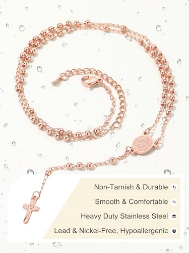 Supcare Rosary for Men Women Catholic Necklace Rosary Beads Customized - color: C03-Mini Virgin Mary Rose Gold with Case