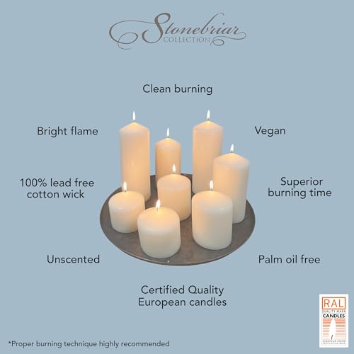 Stonebriar Unscented White Tall Pillar Candles, 80 Hour Burning Candle Pillars, Perfect for Decor, Weddings, Emergencies 3" X 8", 6 count - size: 3 x 8 inches, style: Pack of 6