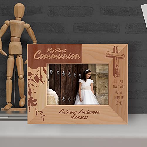 My First Communion Personalized Wooden Frame-5" x 3 1/2" Brown Horizontal - size: 5" x 3 1/2", style: Horizontal