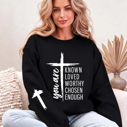 Christian Sweatshirts for Women Jesus Faith God Sweatshirt Religious Cross Bible Verse Inspirational Pullover Tops - color: Black, size: Medium